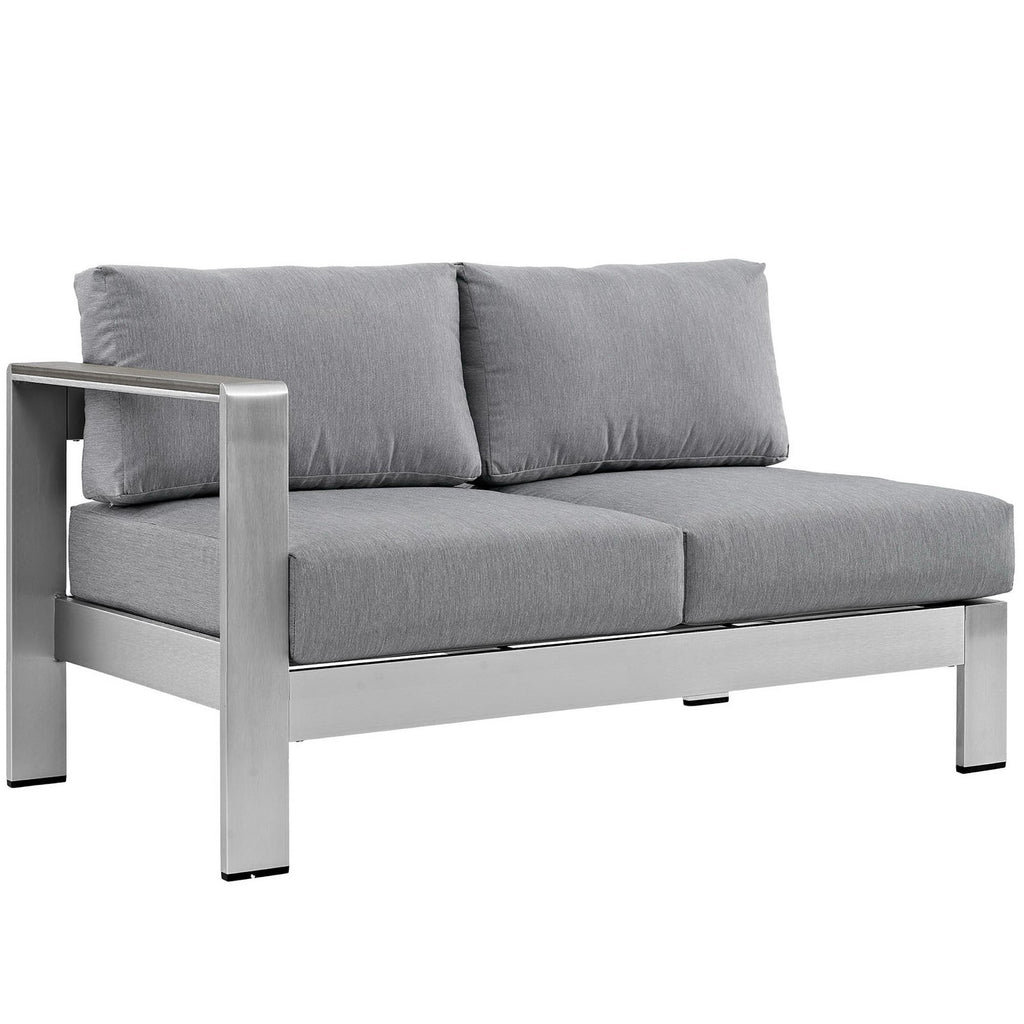 Shore 4 Piece Outdoor Patio Aluminum Sectional Sofa Set - Silver Gray (Coffee Table, Corner Sofa, Loveseat, Right-Arm Loveseat)