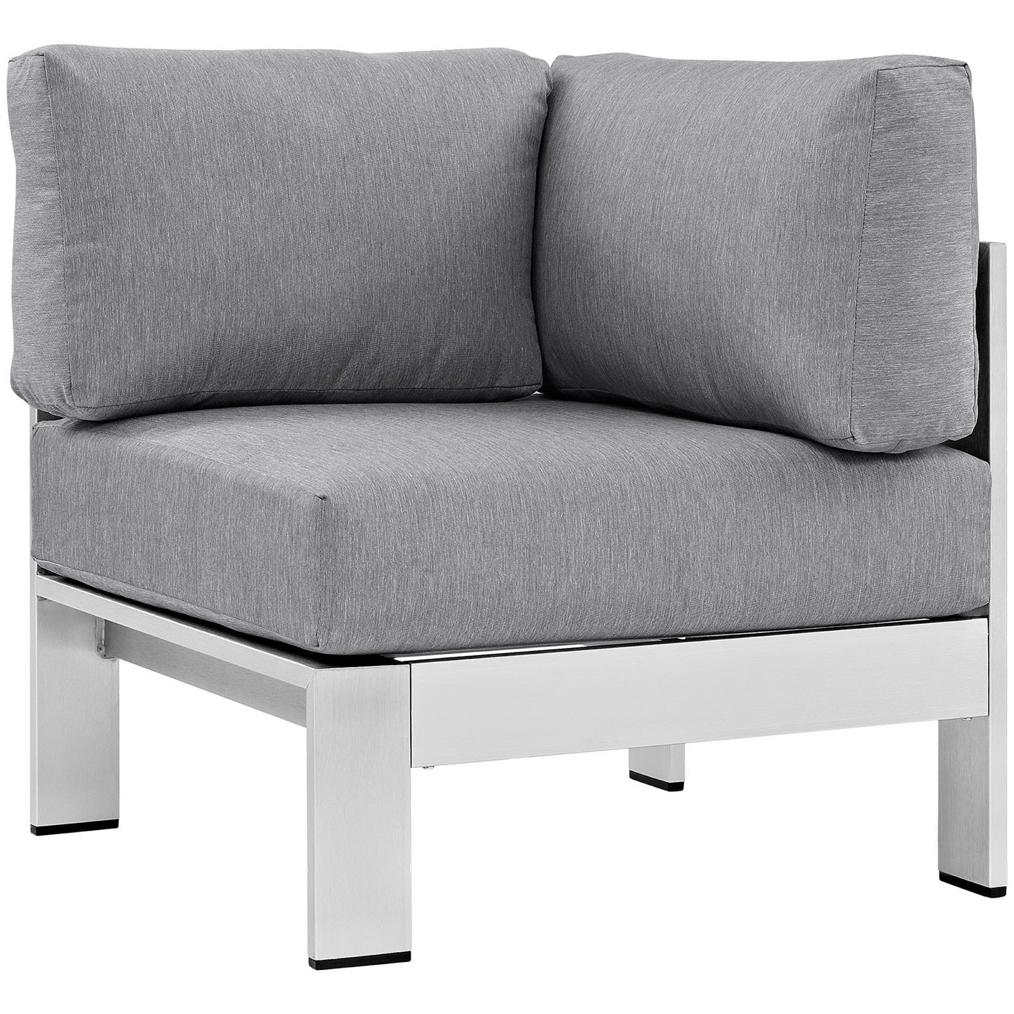 Shore 4 Piece Outdoor Patio Aluminum Sectional Sofa Set - Silver Gray (Coffee Table, Corner Sofa, Loveseat, Right-Arm Loveseat)