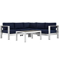 Shore 4 Piece Outdoor Patio Aluminum Sectional Sofa Set - Silver Navy (Coffee Table, Corner Sofa, Loveseat, Right-Arm Loveseat)