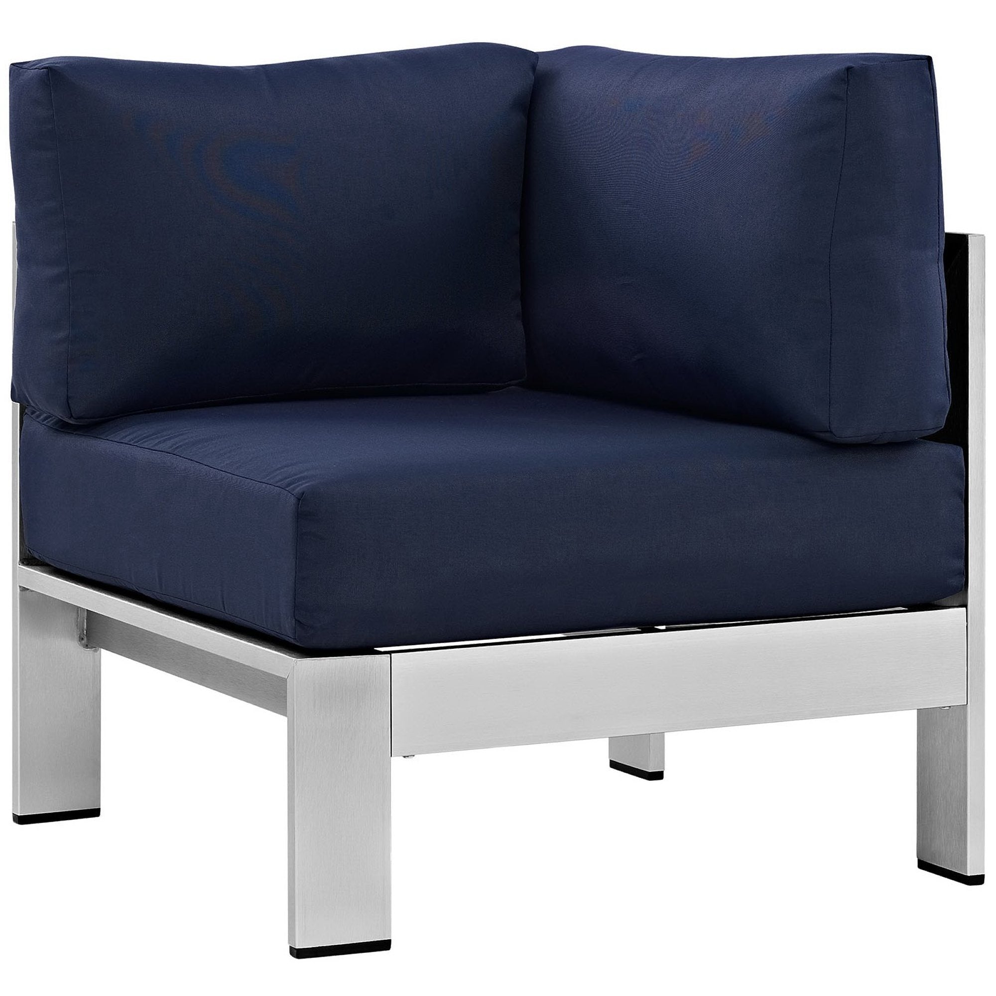Shore 4 Piece Outdoor Patio Aluminum Sectional Sofa Set - Silver Navy (Coffee Table, Corner Sofa, Loveseat, Right-Arm Loveseat)