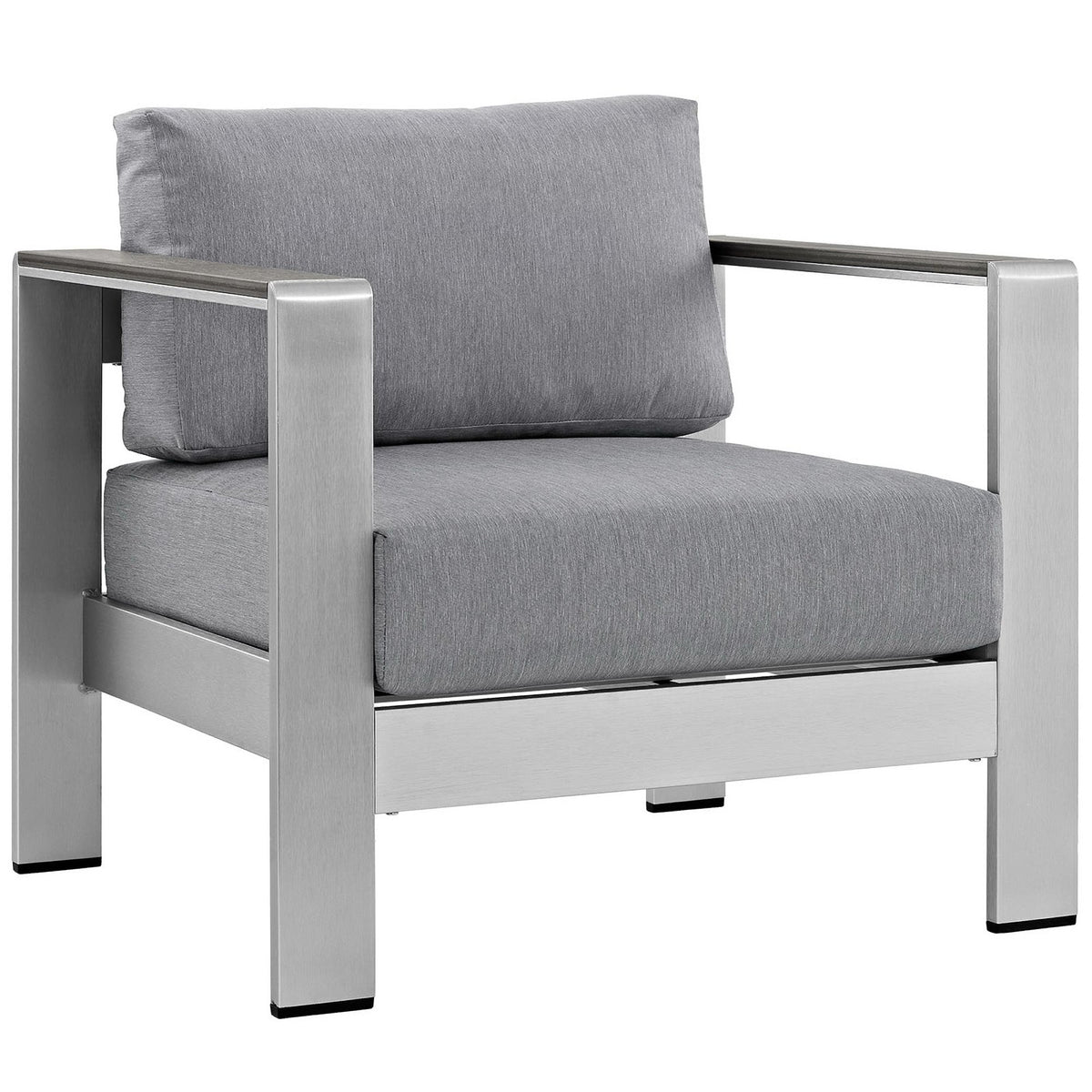 Shore 5 Piece Outdoor Patio Aluminum Sectional Sofa Set - Silver Gray (Armchair, Coffee Table, Corner Sofa, Loveseat, Right-Arm Loveseat)