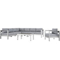 Shore 7 Piece Outdoor Patio Aluminum Sectional Sofa Set - Silver Gray