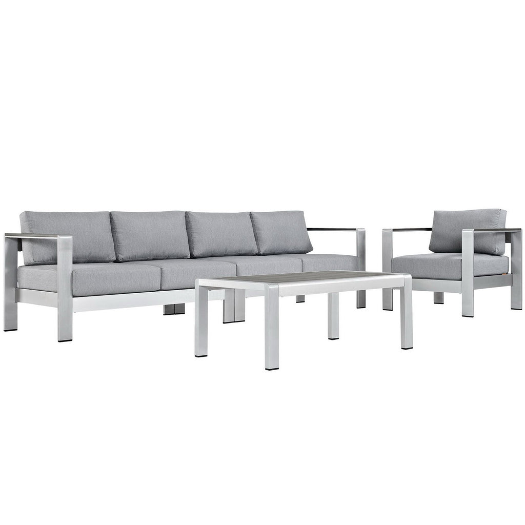 Shore 4 Piece Outdoor Patio Aluminum Sectional Sofa Set - Silver Gray (Armchair, Coffee Table, Loveseat, Right-Arm Loveseat)