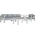 Shore 4 Piece Outdoor Patio Aluminum Sectional Sofa Set - Silver Gray (Armchair, Coffee Table, Loveseat, Right-Arm Loveseat)