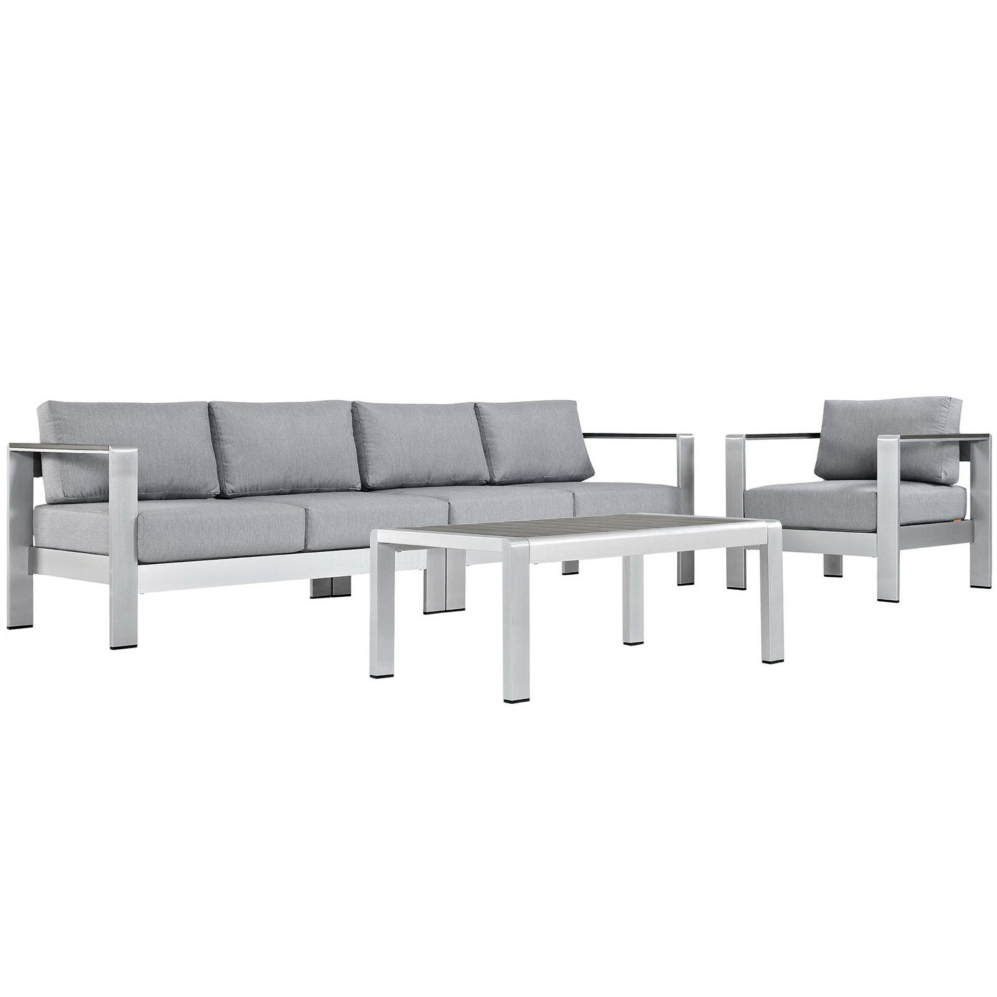 Shore 4 Piece Outdoor Patio Aluminum Sectional Sofa Set - Silver Gray (Armchair, Coffee Table, Loveseat, Right-Arm Loveseat)