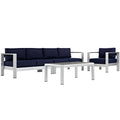 Shore 4 Piece Outdoor Patio Aluminum Sectional Sofa Set - Silver Navy (Armchair, Coffee Table, Loveseat, Right-Arm Loveseat)
