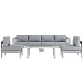 Shore 5 Piece Outdoor Patio Aluminum Sectional Sofa Set - Silver Gray (2 Armless Chairs, Coffee Table, Loveseat, Right-Arm Loveseat)