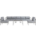 Shore 6 Piece Outdoor Patio Aluminum Sectional Sofa Set - Silver Gray (3 Armless Chairs, Coffee Table, Loveseat, Right-Arm Loveseat)