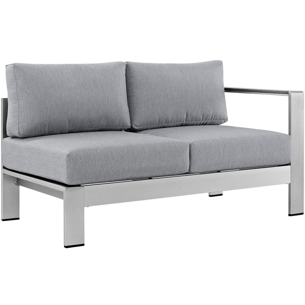 Shore 6 Piece Outdoor Patio Aluminum Sectional Sofa Set - Silver Gray (3 Armless Chairs, Coffee Table, Loveseat, Right-Arm Loveseat)