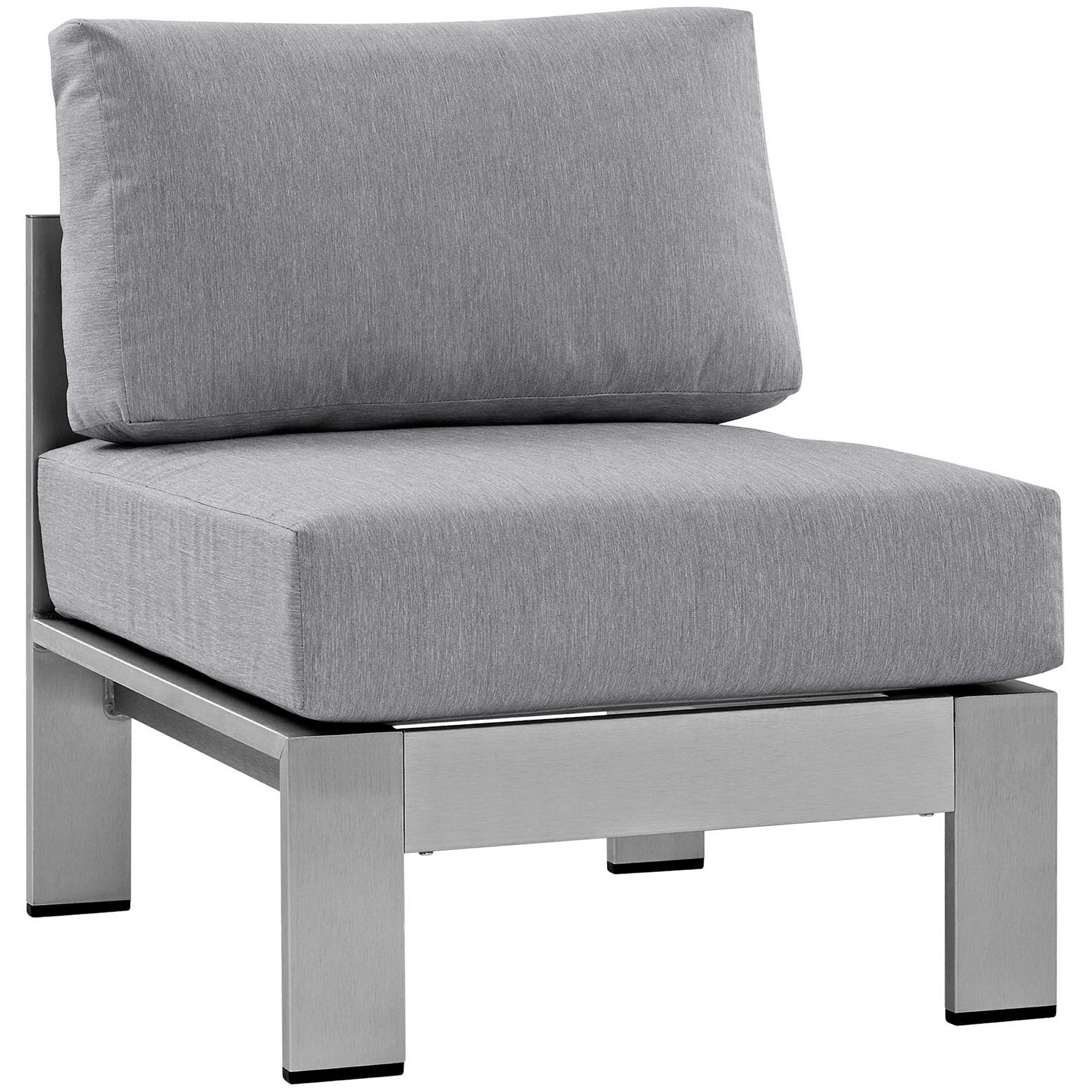 Shore 6 Piece Outdoor Patio Aluminum Sectional Sofa Set - Silver Gray (3 Armless Chairs, Coffee Table, Loveseat, Right-Arm Loveseat)