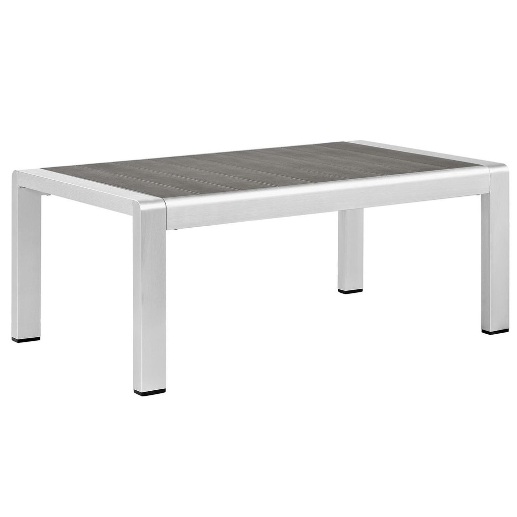 Shore 6 Piece Outdoor Patio Aluminum Sectional Sofa Set - Silver Gray (3 Armless Chairs, Coffee Table, Loveseat, Right-Arm Loveseat)