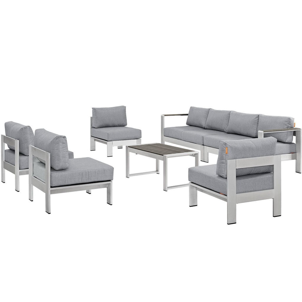 Shore 7 Piece Outdoor Patio Sectional Sofa Set - Silver Gray