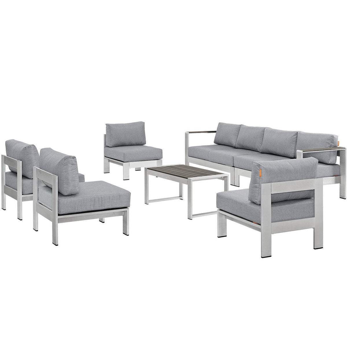 Shore 7 Piece Outdoor Patio Sectional Sofa Set - Silver Gray
