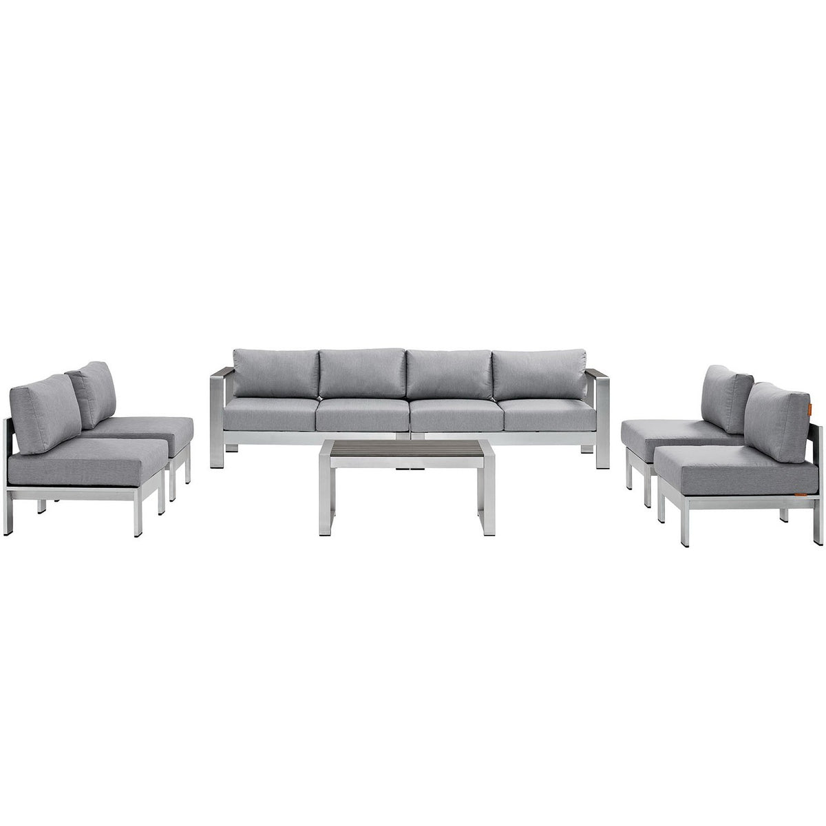 Shore 7 Piece Outdoor Patio Sectional Sofa Set - Silver Gray