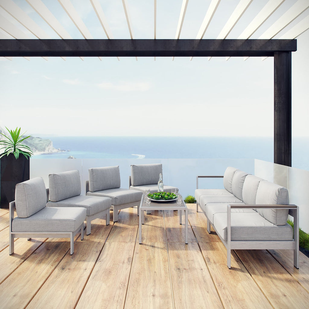 Shore 7 Piece Outdoor Patio Sectional Sofa Set - Silver Gray