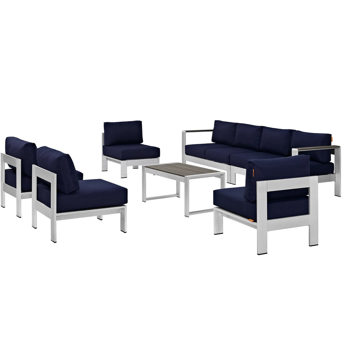 Shore 7 Piece Outdoor Patio Sectional Sofa Set - Silver Navy
