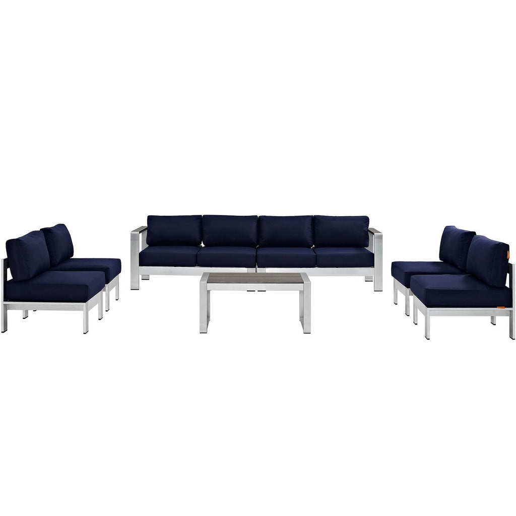 Shore 7 Piece Outdoor Patio Sectional Sofa Set - Silver Navy
