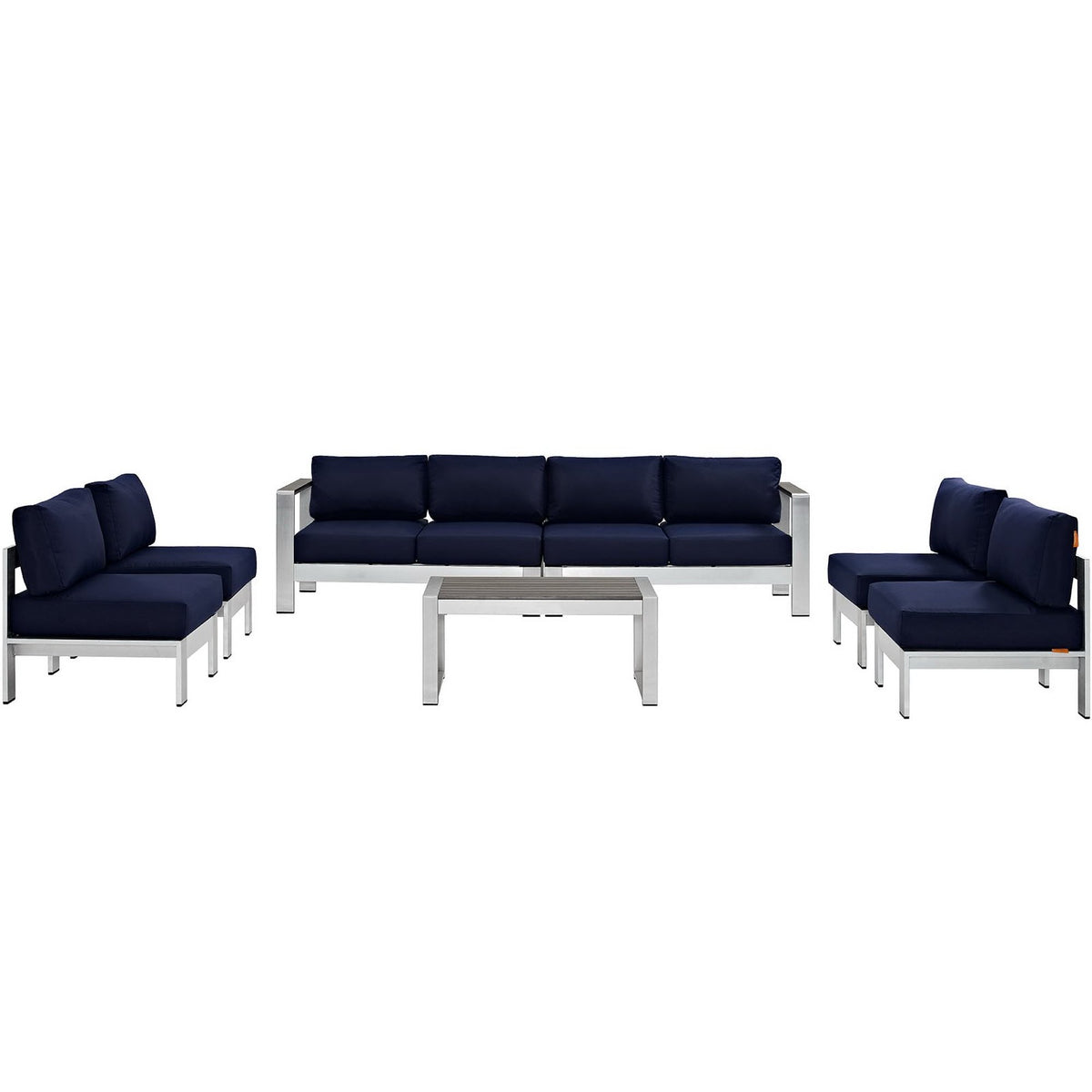 Shore 7 Piece Outdoor Patio Sectional Sofa Set - Silver Navy