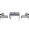 Shore 4 Piece Outdoor Patio Aluminum Sectional Sofa Set - Silver Gray (2 Armchairs, Coffee Table, Loveseat)