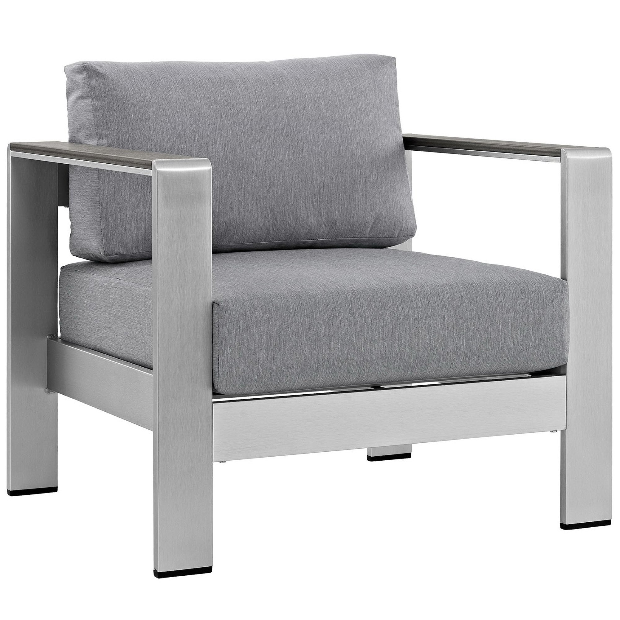 Shore 4 Piece Outdoor Patio Aluminum Sectional Sofa Set - Silver Gray (2 Armchairs, Coffee Table, Loveseat)