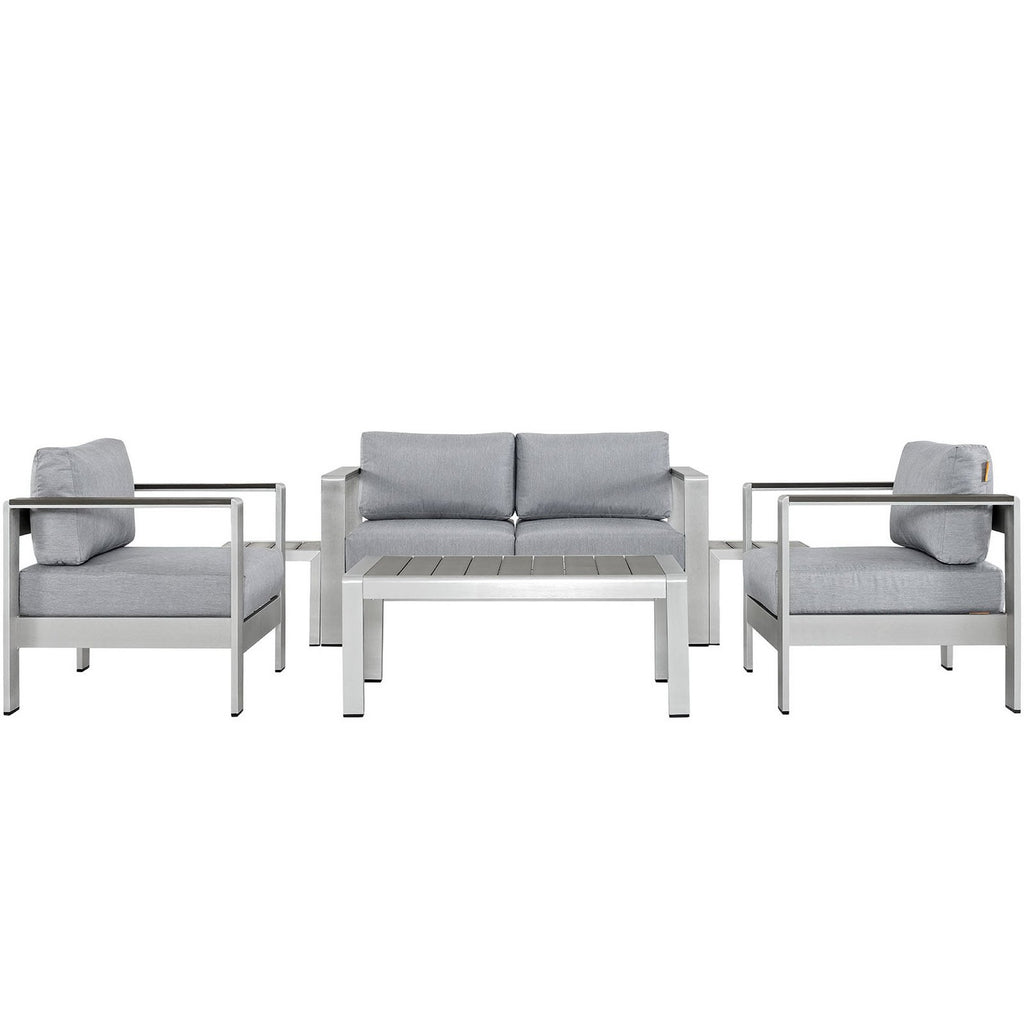 Shore 6 Piece Outdoor Patio Aluminum Sectional Sofa Set - Silver Gray (2 Armchairs, Coffee Table, Loveseat, 2 Side Tables)