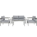 Shore 6 Piece Outdoor Patio Aluminum Sectional Sofa Set - Silver Gray (2 Armchairs, Coffee Table, Loveseat, 2 Side Tables)