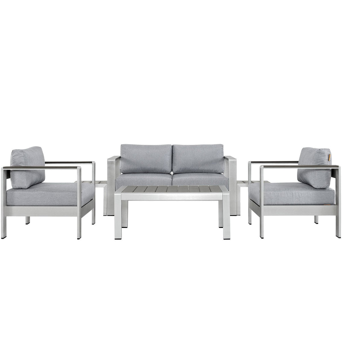Shore 6 Piece Outdoor Patio Aluminum Sectional Sofa Set - Silver Gray (2 Armchairs, Coffee Table, Loveseat, 2 Side Tables)