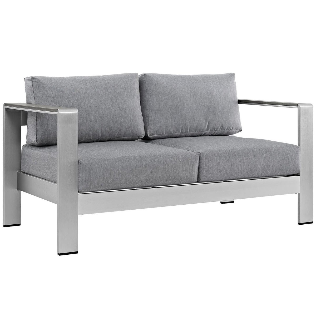Shore 6 Piece Outdoor Patio Aluminum Sectional Sofa Set - Silver Gray (2 Armchairs, Coffee Table, Loveseat, 2 Side Tables)