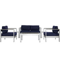 Shore 6 Piece Outdoor Patio Aluminum Sectional Sofa Set - Silver Navy (2 Armchairs, Coffee Table, Loveseat, 2 Side Tables)