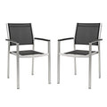 Shore Outdoor Patio Aluminum Dining Chair Set of 2 - Silver Black