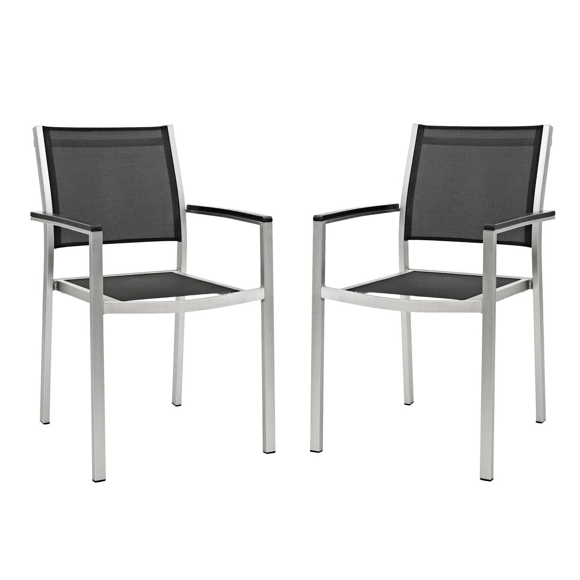 Shore Outdoor Patio Aluminum Dining Chair Set of 2 - Silver Black