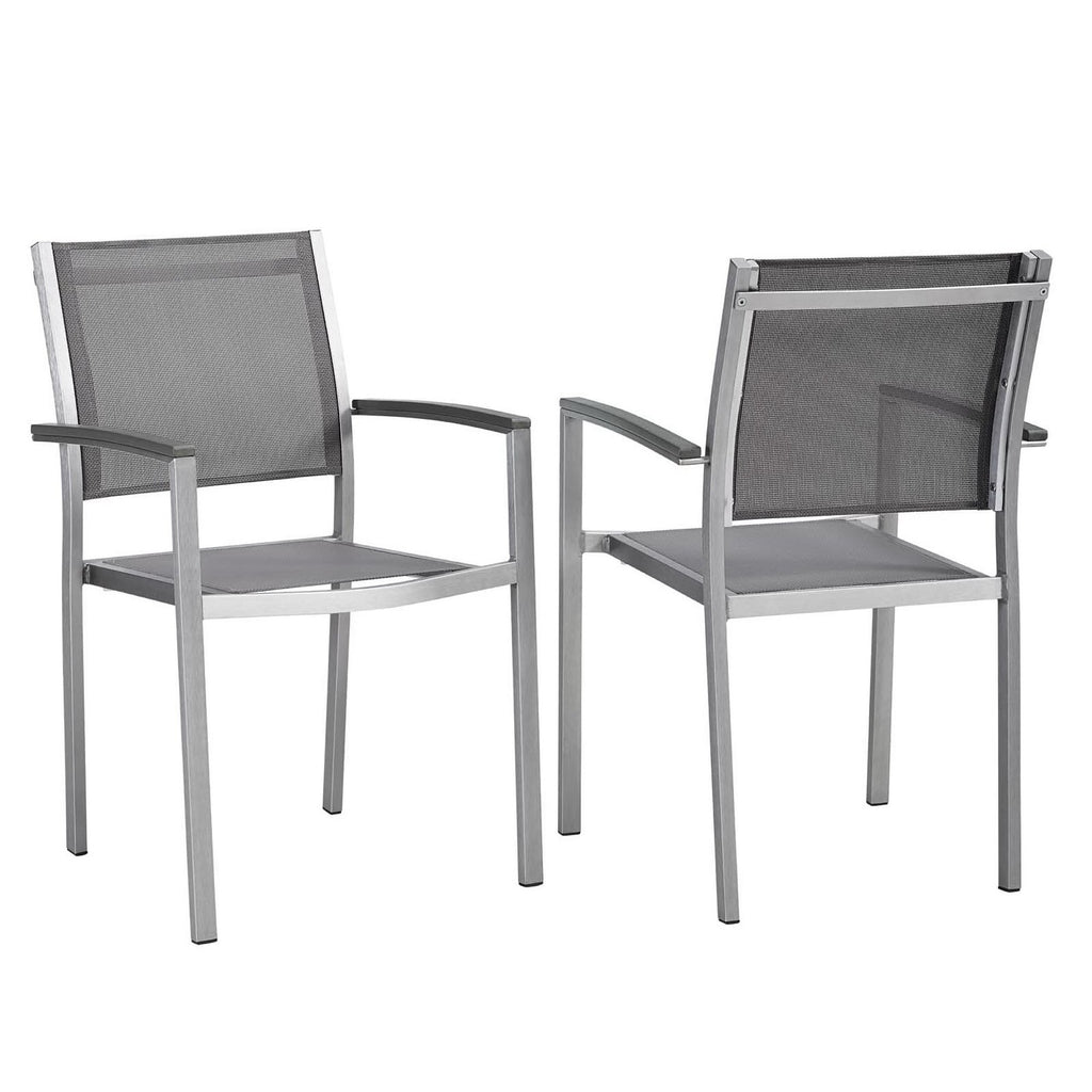 Shore Outdoor Patio Aluminum Dining Chair Set of 2 - Silver Gray
