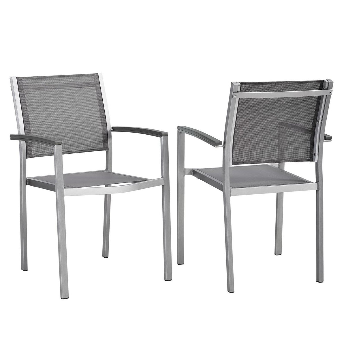 Shore Outdoor Patio Aluminum Dining Chair Set of 2 - Silver Gray