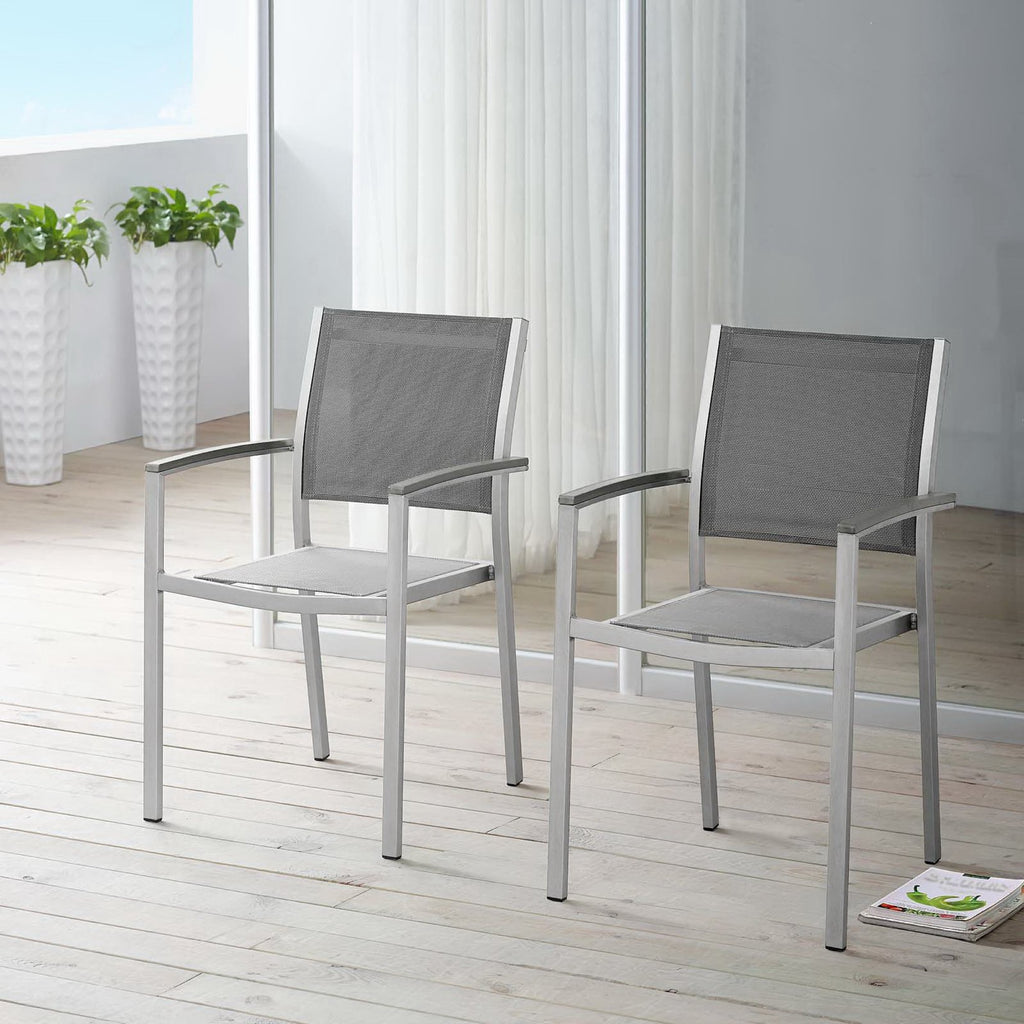 Shore Outdoor Patio Aluminum Dining Chair Set of 2 - Silver Gray