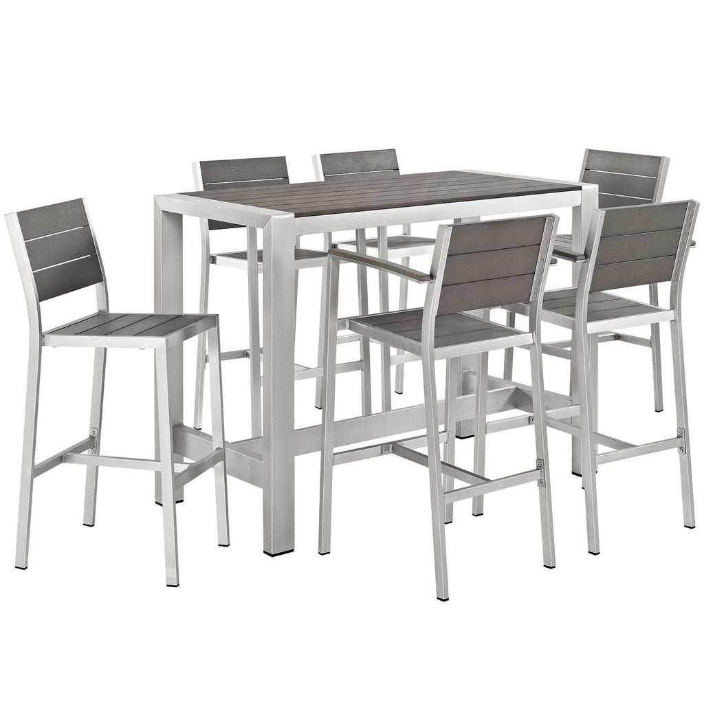 Shore 7 Piece Outdoor Patio Aluminum Dining Set - Silver Gray