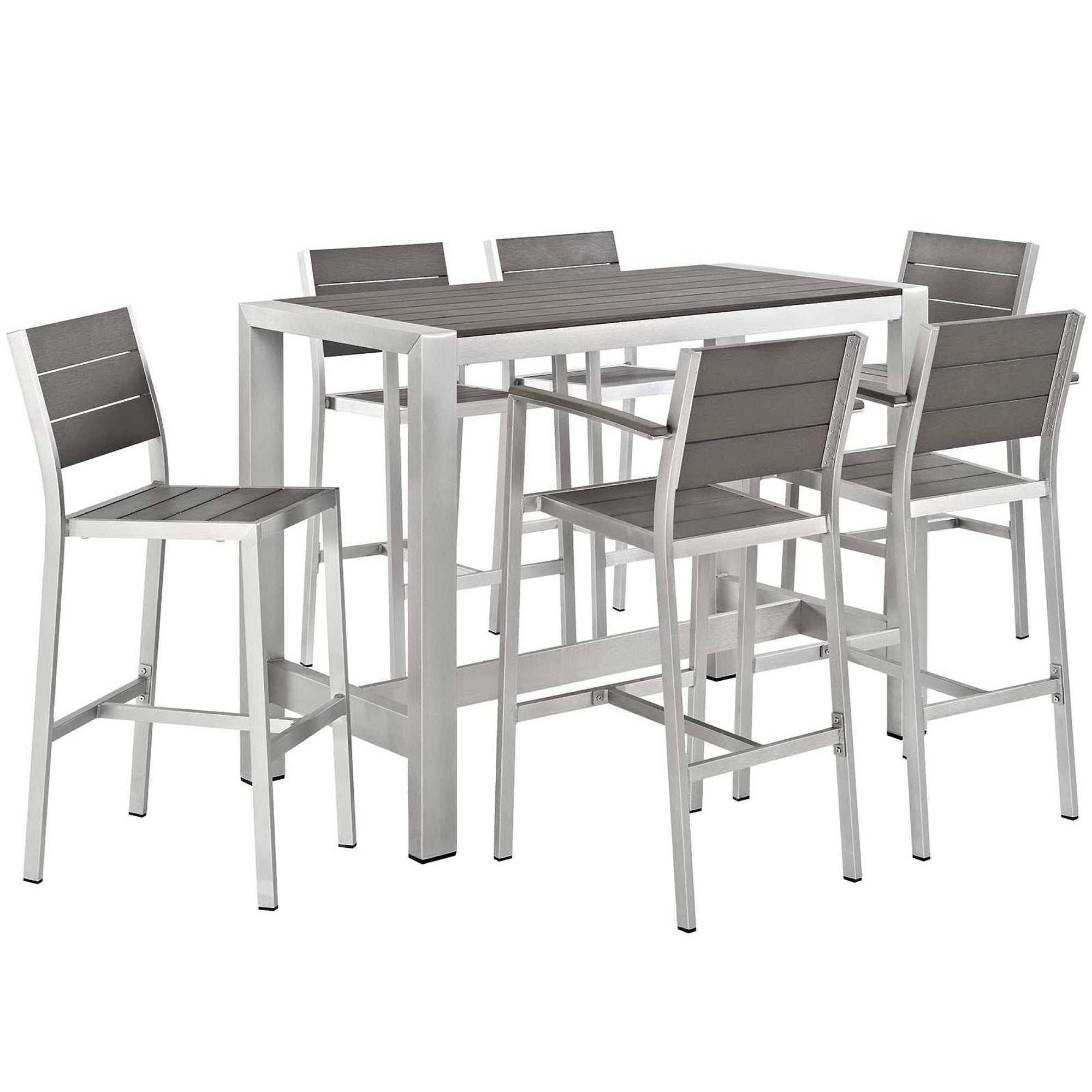 Shore 7 Piece Outdoor Patio Aluminum Dining Set - Silver Gray