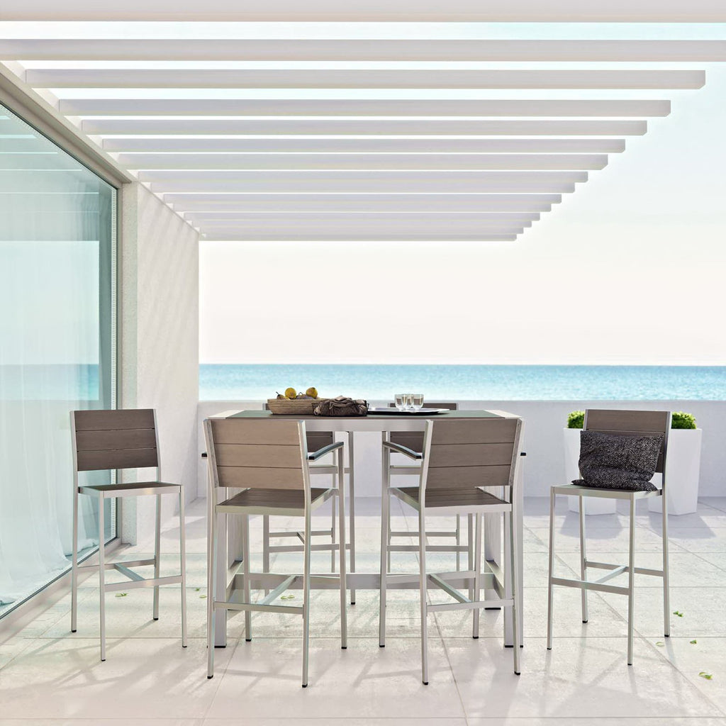 Shore 7 Piece Outdoor Patio Aluminum Dining Set - Silver Gray