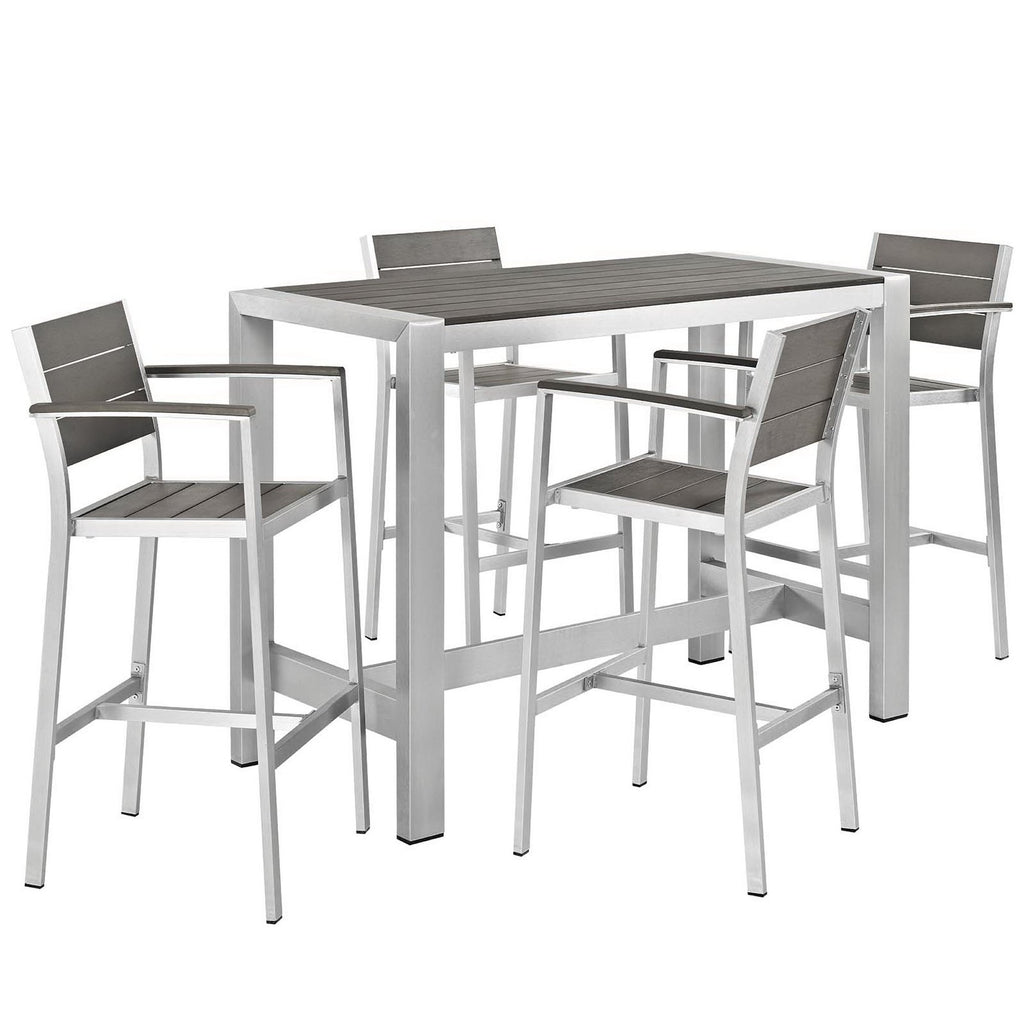 Shore 5 Piece Outdoor Patio Aluminum Dining Set - Silver Gray