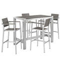 Shore 5 Piece Outdoor Patio Aluminum Dining Set - Silver Gray
