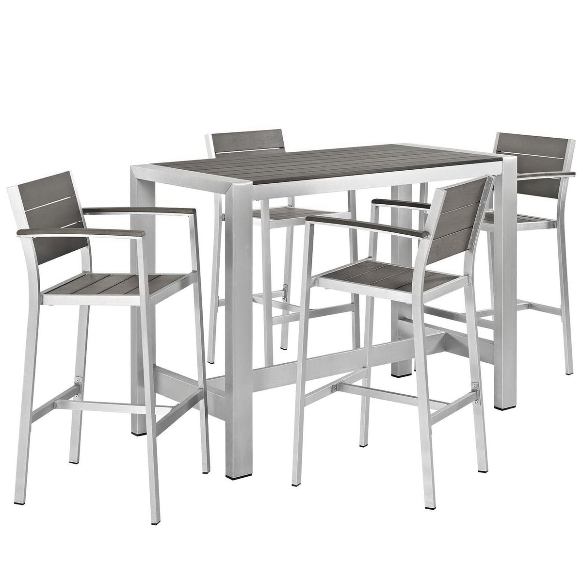 Shore 5 Piece Outdoor Patio Aluminum Dining Set - Silver Gray