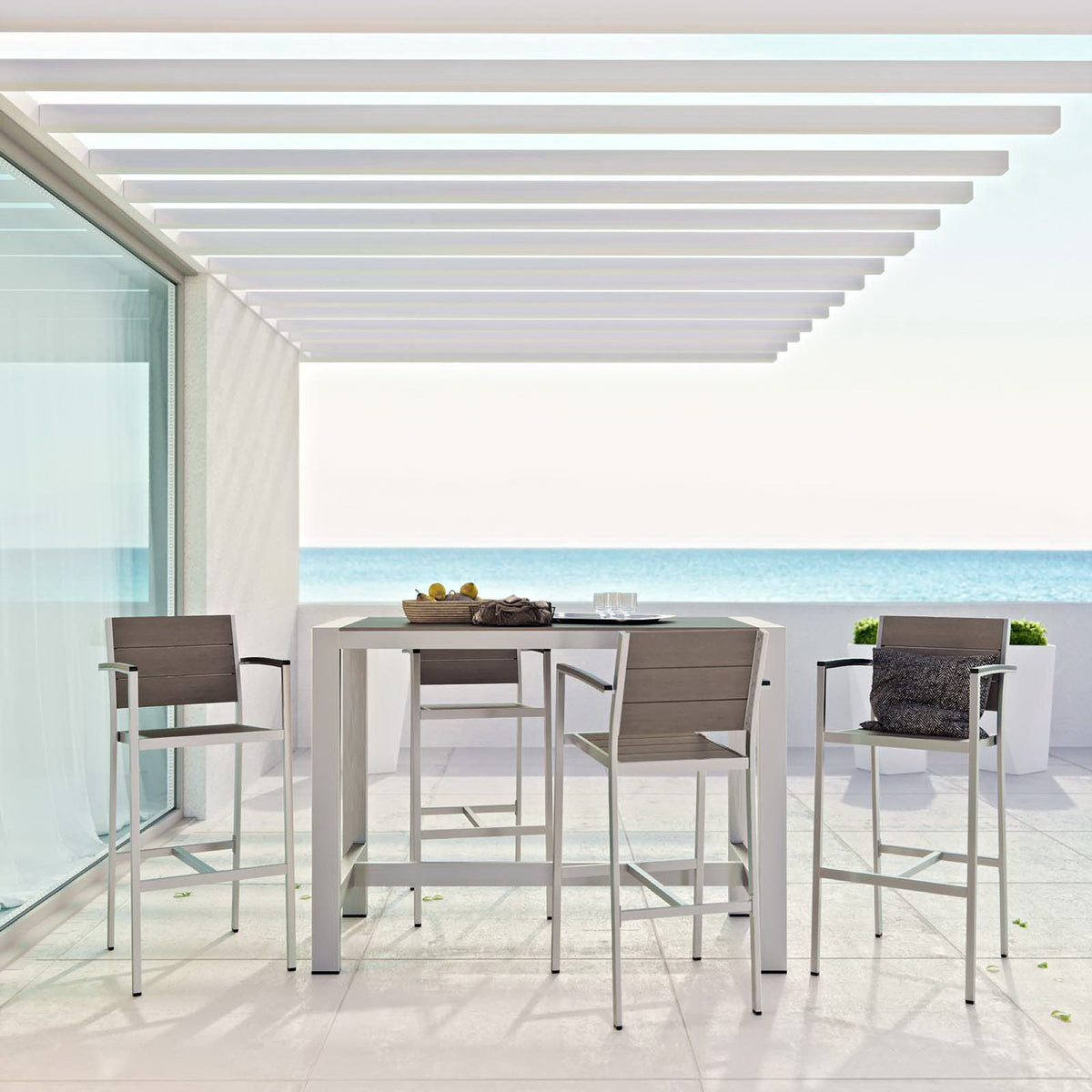 Shore 5 Piece Outdoor Patio Aluminum Dining Set - Silver Gray