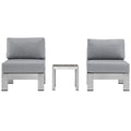Shore 3 Piece Outdoor Patio Aluminum Sectional Sofa Set - Silver Gray