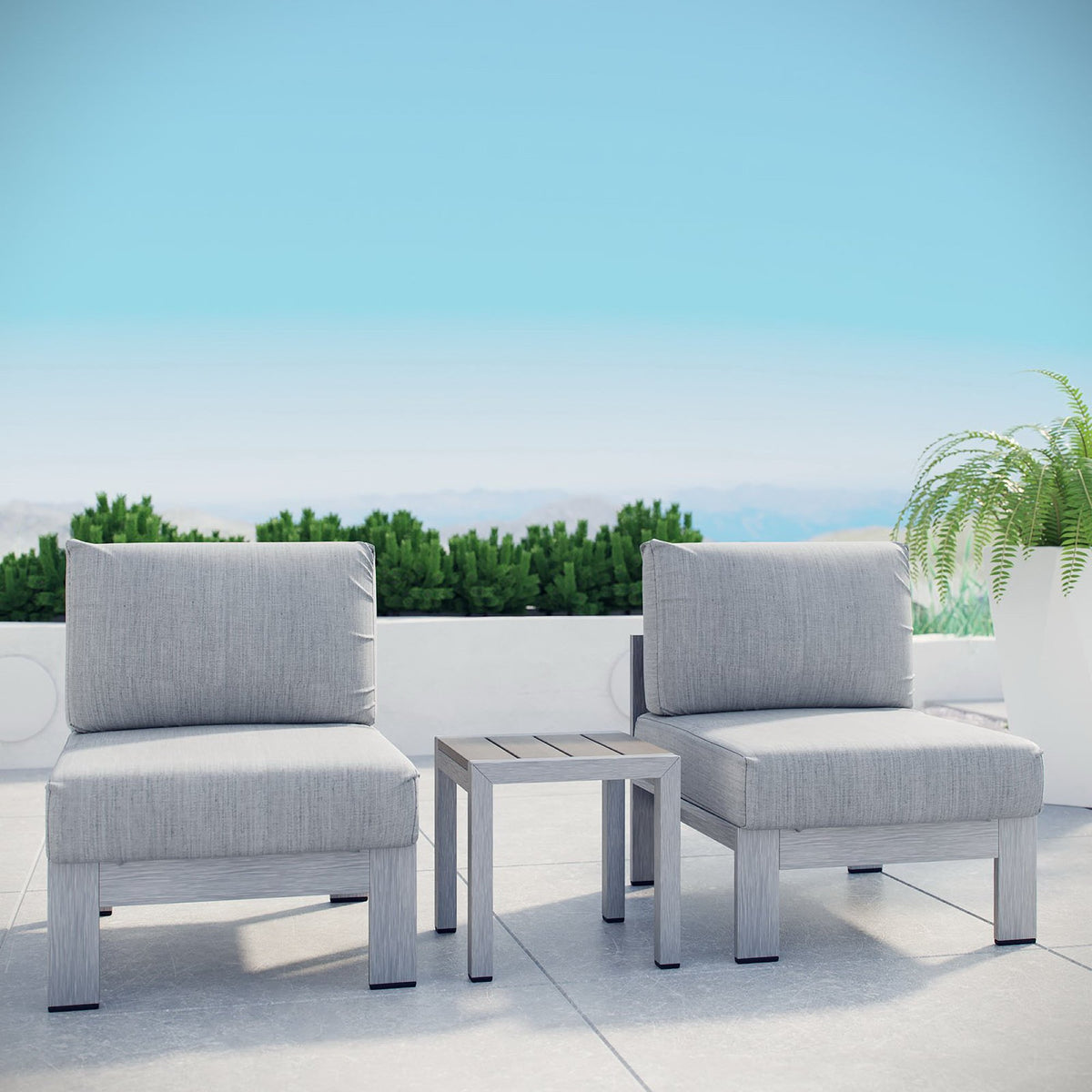 Shore 3 Piece Outdoor Patio Aluminum Sectional Sofa Set - Silver Gray