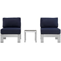 Shore 3 Piece Outdoor Patio Aluminum Sectional Sofa Set - Silver Navy