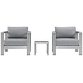 Shore 3 Piece Outdoor Patio Aluminum Set - Silver Gray (2 Armchairs, Side Table)