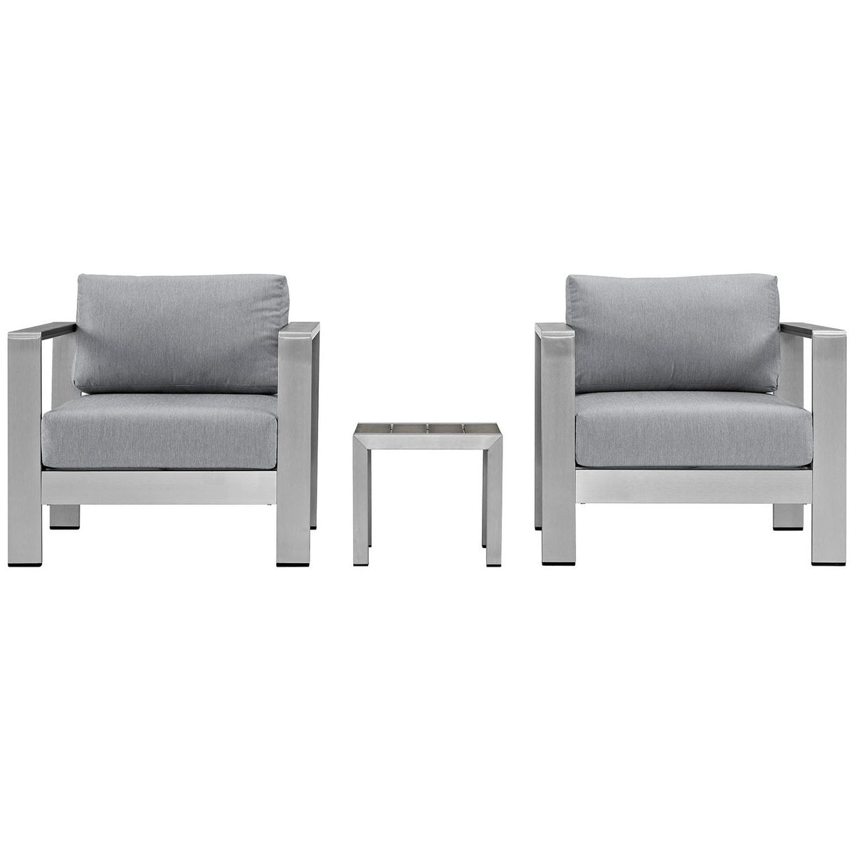 Shore 3 Piece Outdoor Patio Aluminum Set - Silver Gray (2 Armchairs, Side Table)