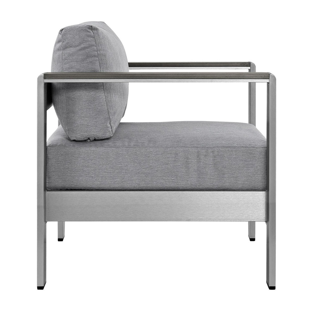 Shore 3 Piece Outdoor Patio Aluminum Set - Silver Gray (2 Armchairs, Side Table)