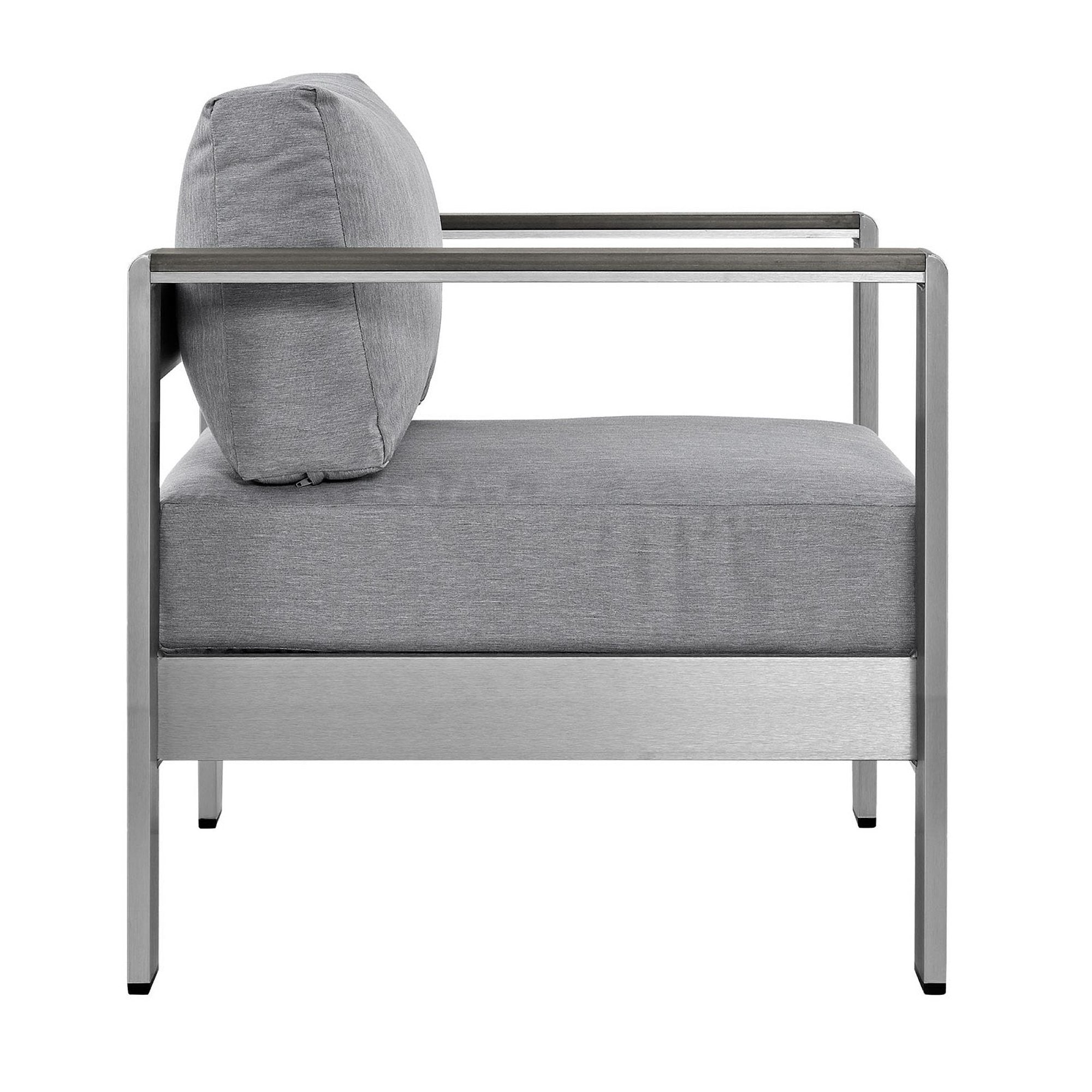 Shore 3 Piece Outdoor Patio Aluminum Set - Silver Gray (2 Armchairs, Side Table)