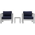 Shore 3 Piece Outdoor Patio Aluminum Set - Silver Navy