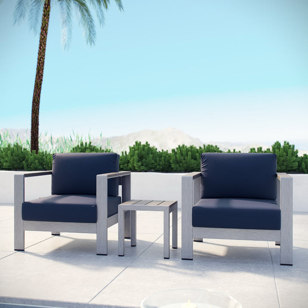 Shore 3 Piece Outdoor Patio Aluminum Set - Silver Navy